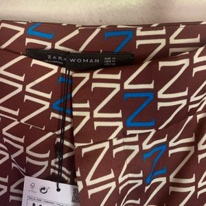 Zara logo print trouser pants Brown Z wide leg